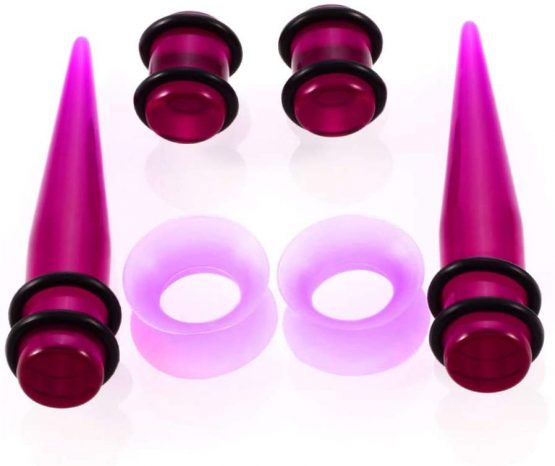 50Pcs Ear Stretchers Kit Body Piercing Jewelry, Taper Kit, 1.6mm - 12mm 18 Pcs Acrylic Tapers with Double O- Rings, 14Pcs Silicone Flared Tunnels, 18 Pcs Acrylic Plugs with Double O-Rings (Purple) - Image 2