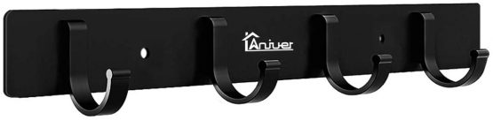 Anjuer Coat Clothes Hanger Rack 4 Hooks Bedroom Kitchen Wall Mounted Towels Hats Robes Keys Handbags Hooks Accessories, Brushed Finish Black