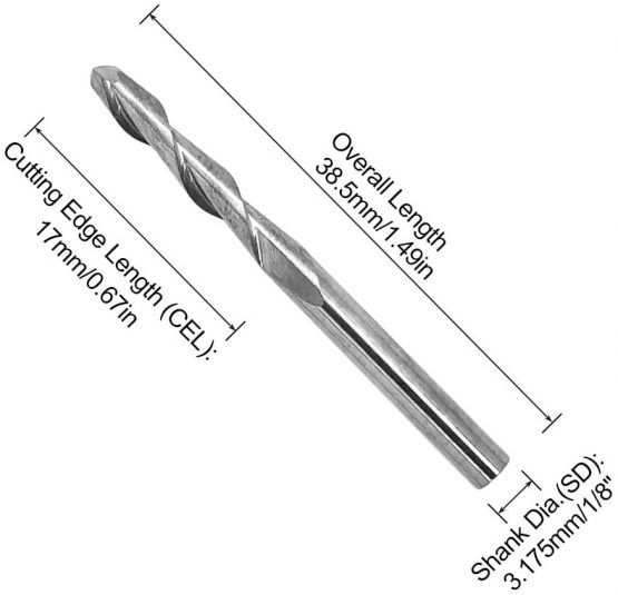 12 Pcs 1/8"(3.175mm) Ball Nose End Mills, AFUNTA Ball Nose Bits 3mm Cutting Dia Cutter, Tungsten Steel Upcut Bit 17mm Flute Length - Image 3