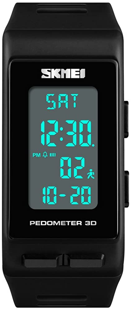 TONSHEN Unisex Outdoor Sport Digital Watch for Men and Women Multifunction Pedometer Calories LED Backlight Stopwatch Rectangular Plastic Case with Rubber Band Wrist Watches for Fitness (Black)