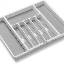 Madesmart Expandable Silverware Tray-White | Classic Collection | 8-Compartments | Icons to Help sort Flatware, Cutlery, Utensils | Soft-Grip Lining | BPA-Free