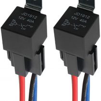 QitinDasen 2Pcs Professional 4 Pin Car Relay, 12V 40A SPST Waterproof Automotive Relay with Socket and Color-Labeled Wires Harness, for Car Truck Moto Boat (Black)