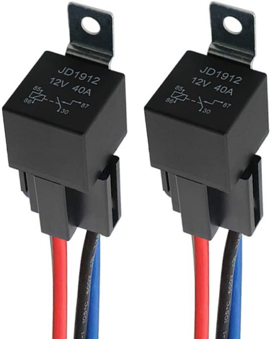QitinDasen 2Pcs Professional 4 Pin Car Relay, 12V 40A SPST Waterproof Automotive Relay with Socket and Color-Labeled Wires Harness, for Car Truck Moto Boat (Black)