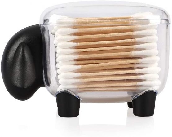 Viewnub Cotton Swab Holder Sheep Shaped Toothpick Cotton Ball Dispenser Organizer Container With Cover,Black - Image 2