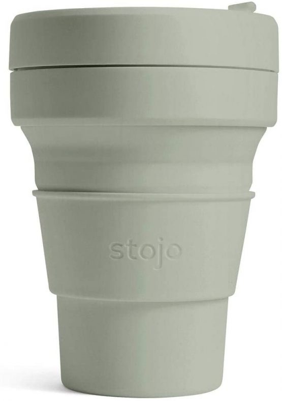 Stojo On The Go Collapsible Coffee Cup | Pocket Size Collapsible Silicone Travel Cup | Brooklyn Collection - 12oz / 355ml - Sage