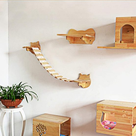 HC Wall Mounted Wooden Cat Tree with Climbing Step Shelves, Cat Perch Activity Centres Pet Play Furniture (Wooden) - Image 3