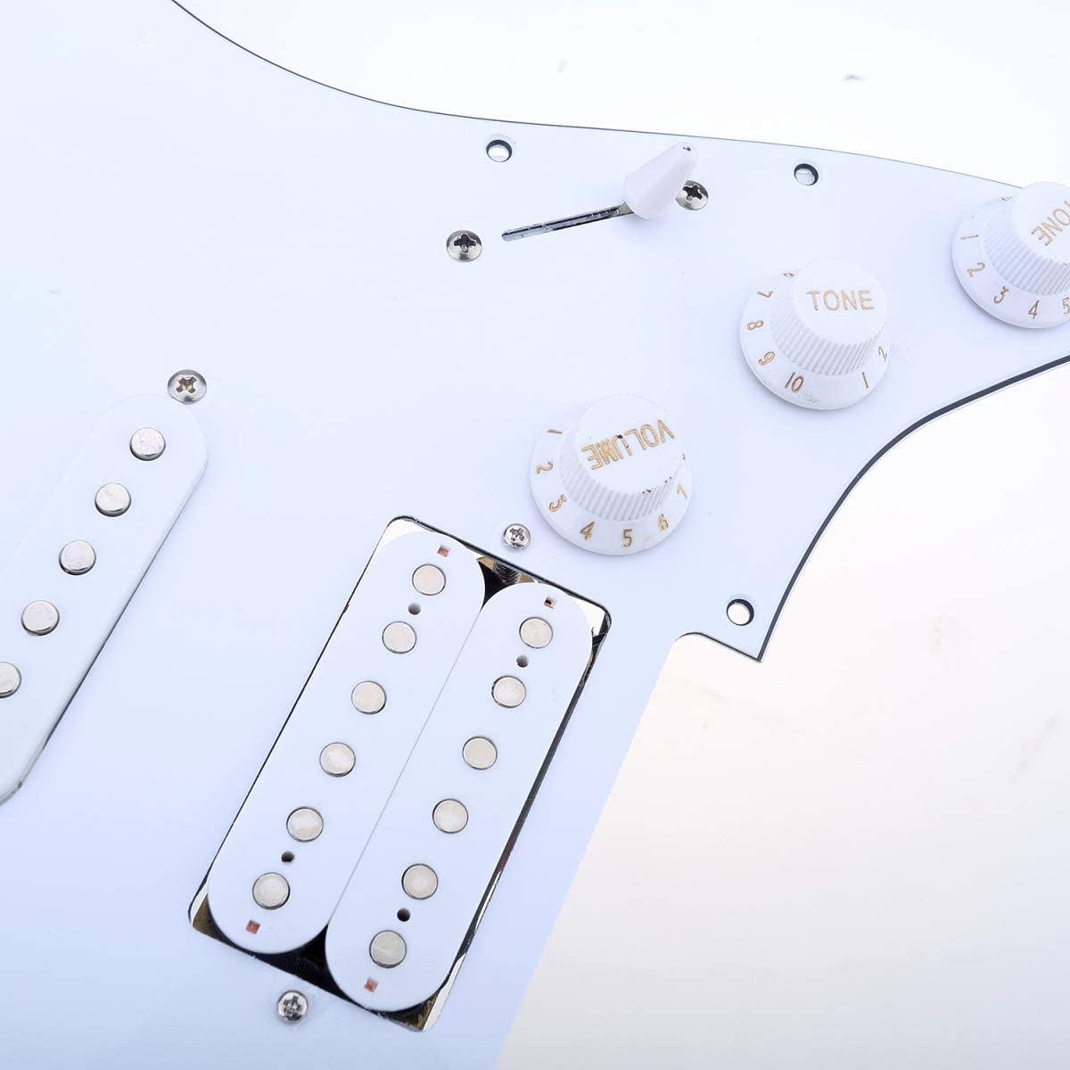 Musiclily 11 Hole SSH Loaded Pickguard Strat Prewired Pickguard Scratchplate with Single Coil Humbucker Pickups Set for Strat ST Style Electric Guitar,3Ply White - Image 4