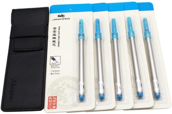 Abcsea 1PCS Heavy Big Rollerball Pen 159 and 5PCS Blue Ink Rollerball Pen Refills, Spiral Ballpoint Pen Refills with Cover, Medium Point - Blue Pen and Blue Spiral Refills (0.7MM) - Image 3
