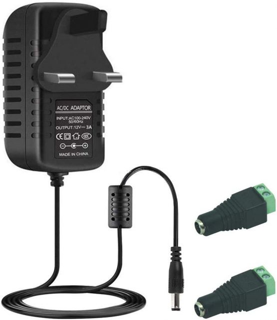 AC to DC 12V 3A Power Supply Adapter,input 100V-240V, 5.5 * 2.1mm Switching for CCTV Camera DVR NVR SMD 3528/5050 Led Light Strip,UK Plug