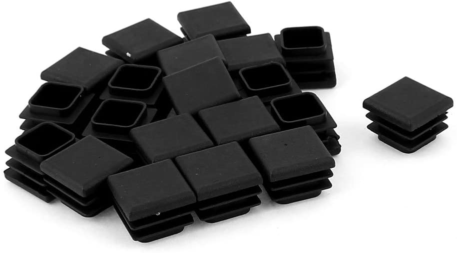 sourcingmap Plastic Square Tube Insert End Blanking Cover Cap 20mmx20mm 20pcs, Black