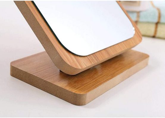 Lurrose Desktop Makeup Mirror Wood Frame Folding Rectangular Cosmetic HD Mirror - Image 4