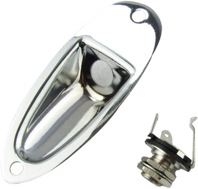 Musiclily 1/4 "Boat Input Output Jack Plate Socket with Screws for Fender Strat Electric Guitar Chrome - Image 3