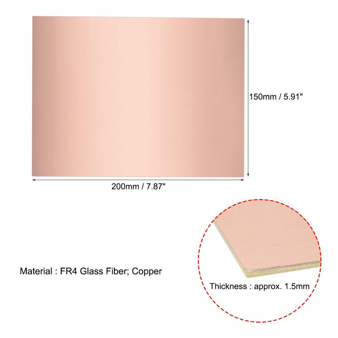 sourcing map Single-Sided Copper Clad Laminate PCB Circuit Board, FR4 200x150mm 7.87x5.91 inch - Image 3