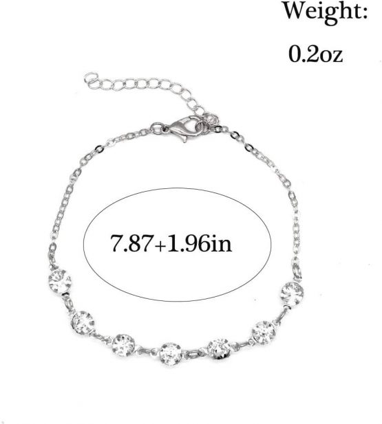 Edary Simple Crystal Anklet Silver Ankle Bracelet Fashion Foot Chain Accessories Jewelry Adjustable for Women and Girls - Image 2