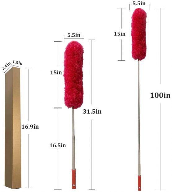 Feather Duster, Extendable Duster Microfiber Long Extension Pole Scratch Resistant Cover, Washable, Cleaning High Ceiling Fans, Blinds, Cobweb (Red) - Image 3