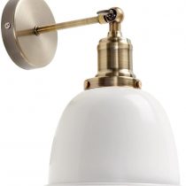Retro Style Antique Brass Adjustable Knuckle Joint Wall Light with a Gloss Cream Dome Shade