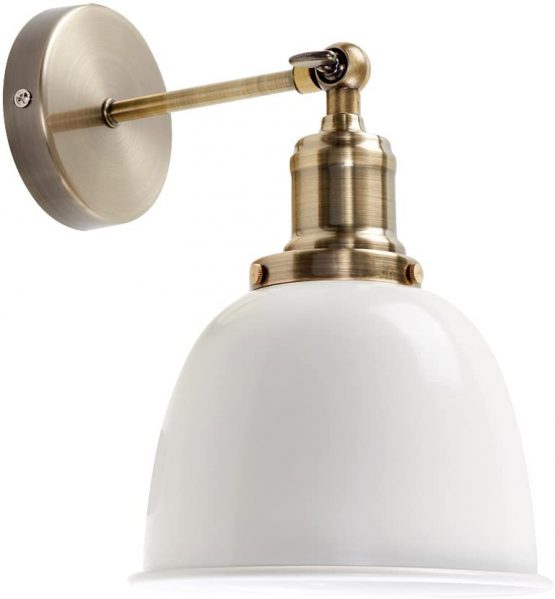 Retro Style Antique Brass Adjustable Knuckle Joint Wall Light with a Gloss Cream Dome Shade
