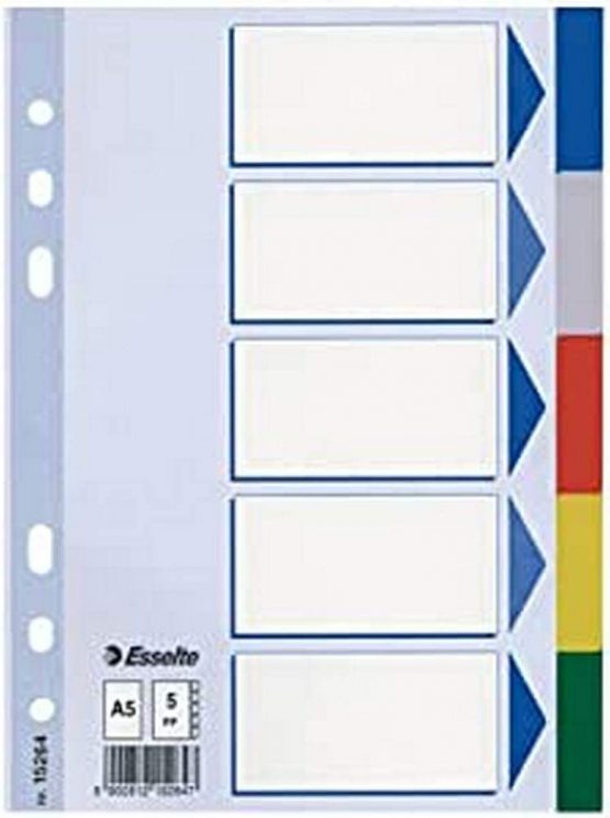 Leitz Blanko plastic dividers, A5, PP, 5 sheet, assorted colours