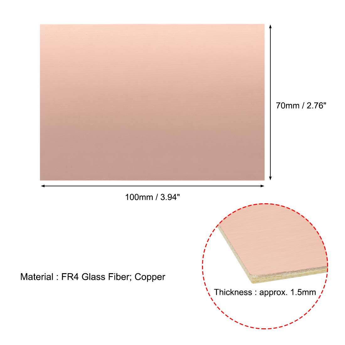 sourcing map Double-Sided Copper Clad Laminate PCB Circuit Board, FR4 100x70mm 3.94x2.76 inch - Image 3