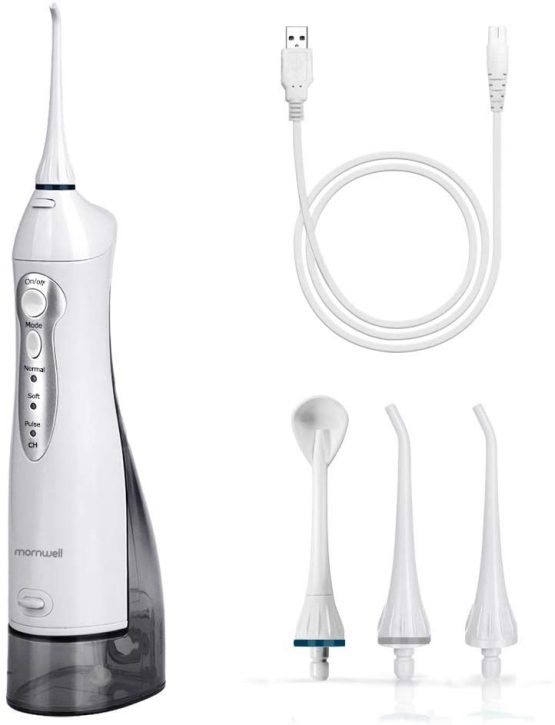 Water Flosser for Teeth,Mornwell Portable Oral Irrigator Water Dental Flosser IPX7 Waterproof 300ML 3 Modes 4 Jet Tips Deep Clean Helps Whiten Teeth, USB Rechargeable for Travel with FDA Approved