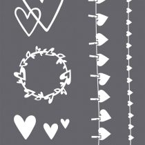 Rayher 45128000 Set of Mask Stencil Squeegee for Crafts and Painting, Reusable Silk Screen Template with Different Heart Designs for Wedding and Birth Announcement Cards, 21x29.7cm, colourless, A4