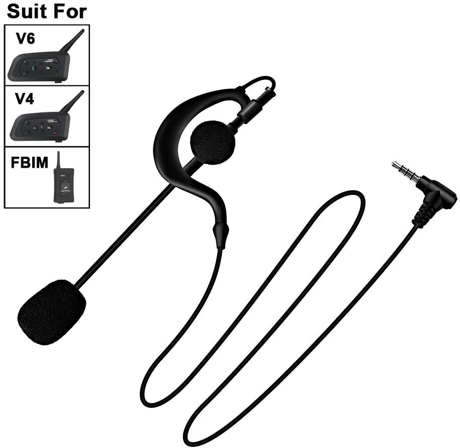 QSPORTPEAK Monaural Headset Earhook Earphone Microphone Headset Earphone,motorbike accessories for V6/V4/FBIM Intercom,Designed for referee communication aerial photography,3.5mm Audio Cable,1m,Black