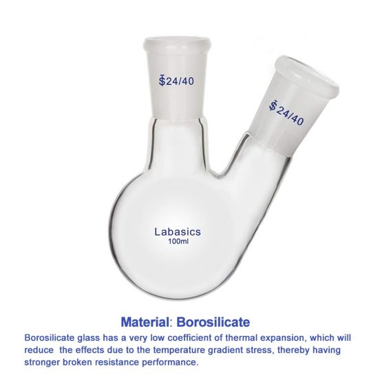Labasics Glass 100ml 2 Neck Round Bottom Flask RBF, with 24/40 Center and Side Standard Taper Outer Joint, 100ml - Image 3