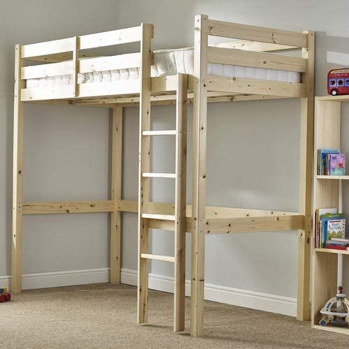 STRICTLY BEDS&BUNKS - Short Length Loft Bunkbed with Sprung Heavy Duty 2 ft 6 Small Single Wooden High Sleeper Bunkbed