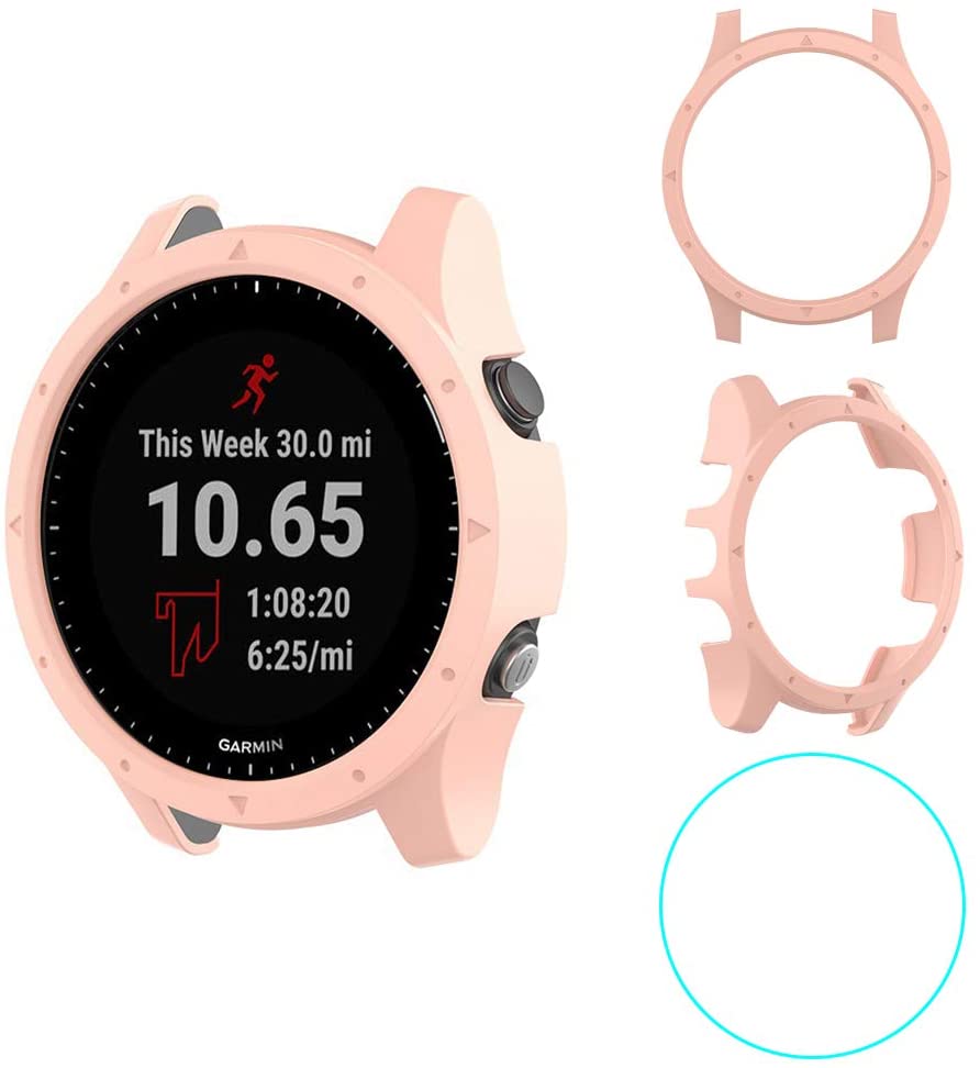 RLTech Case for Garmin Forerunner 945, Ultra-Thin PC Bumper + HD Clear Screen Protector Flexible Case Cover for Garmin Forerunner 945 (Pink)