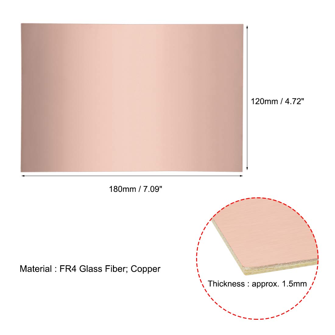 sourcing map Double-Sided Copper Clad Laminate PCB Circuit Board, FR4 180x120mm 7.09x4.72 inch - Image 3