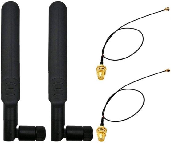 WayinTop 2Set 8dBi 2.4GHz 5GHz Dual Band Wireless Network WiFi RP-SMA Male Antenna + 20cm U/IPEX to RP-SMA Female Pigtail Cable for Mini PCIe Card Router Repeater Desktop PC FPV UAV Drone PS4