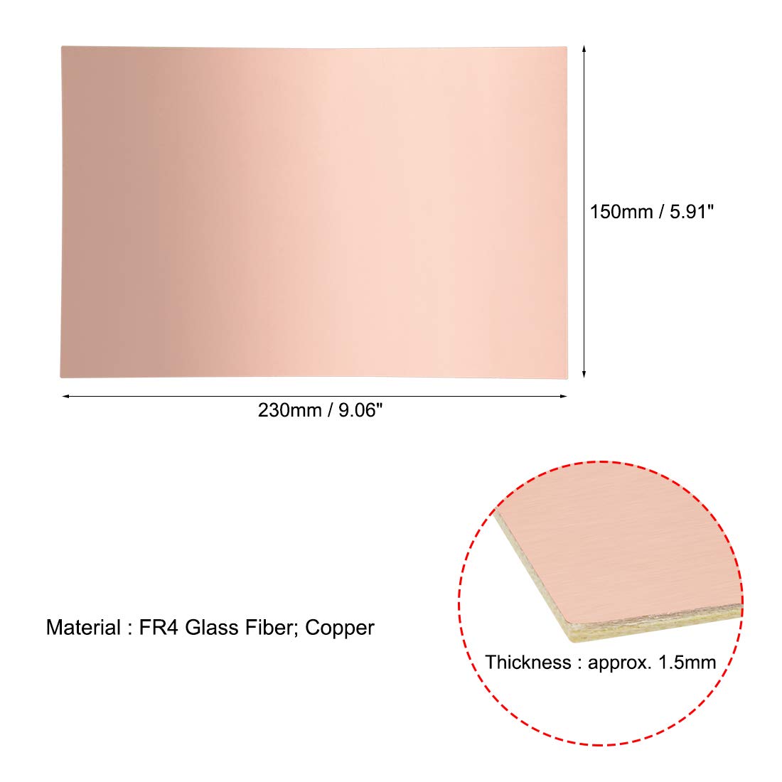 sourcing map Double-Sided Copper Clad Laminate PCB Circuit Board, FR4 230x150mm 9.06x5.91 inch - Image 3