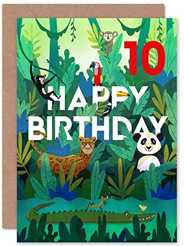 Wee Blue Coo Jungle Animals Boys 10th Birthday Card, Age 10, 17.5 x 12.5 cm