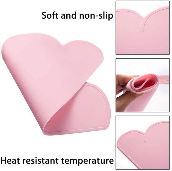 Kids Placemats, BETOY 2PCS Silicone Childrens Placemat Kids Placemats Cloud Shape Non Slip Foldable Portable Heat Resistant Kids Tableware for Toddlers Infant - Pink, Blue - Image 3