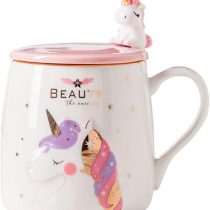 BigNoseDeer Unicorn Mug Cute Ceramic Coffee Mug with lovely Unicorn Spoon, Morning Cup Novelty Coffee Tea Milk Christmas Mug Gift for Magic unicorn Lovers Girls 380ML (Pink)