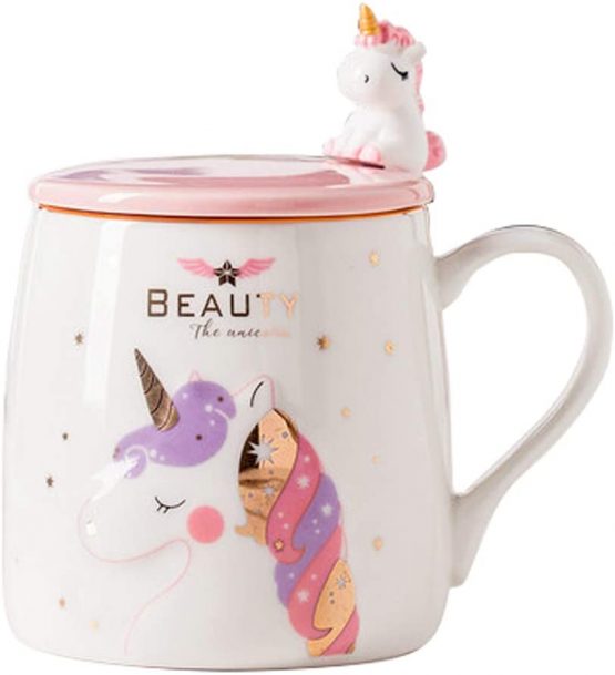 BigNoseDeer Unicorn Mug Cute Ceramic Coffee Mug with lovely Unicorn Spoon, Morning Cup Novelty Coffee Tea Milk Christmas Mug Gift for Magic unicorn Lovers Girls 380ML (Pink)