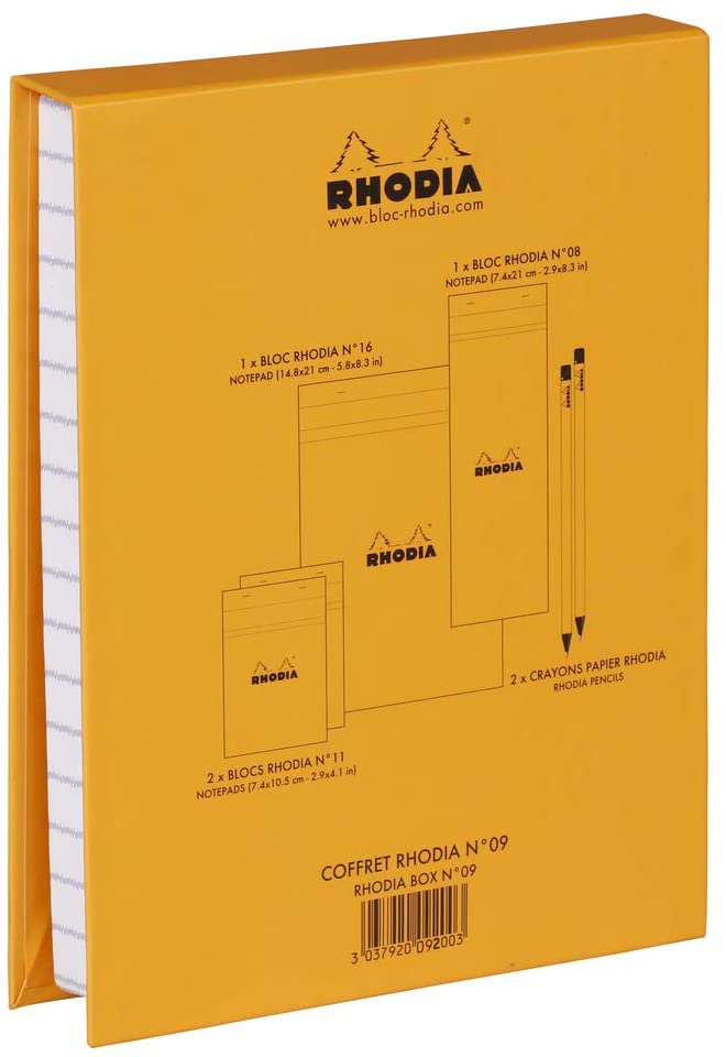 RHODIA 9200C, Essential Box 4 Orange Stapled Pads 1xN°8 + 2xN°11 + 1xN°16, 22.8x18 cm, Small Squares, 80 Detachable Sheets - Image 4