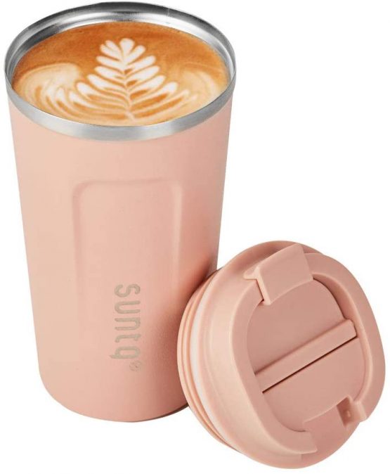 SUNTQ Reusable Coffee Cups Travel - Coffee Travel Mug with Leakproof Lid Stainless Steel Coffee Travel Cup (Light Pink, 18oz/510ml)
