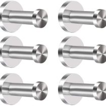 KINDPMA Robe Hook 6Pcs 304 Stainless Steel Door Hooks Wall-Mount Robe Coat Hook Chrome Cylinder Towel Hook Heavy Duty Clothes Hanger Brushed Nickel for Bathroom Lavatory Closets(2inch/5cm)