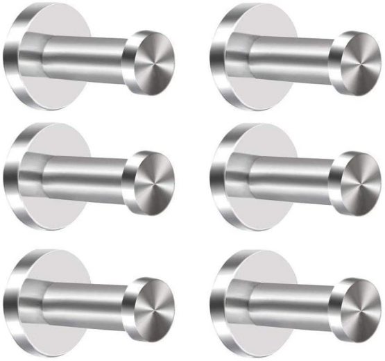 KINDPMA Robe Hook 6Pcs 304 Stainless Steel Door Hooks Wall-Mount Robe Coat Hook Chrome Cylinder Towel Hook Heavy Duty Clothes Hanger Brushed Nickel for Bathroom Lavatory Closets(2inch/5cm)