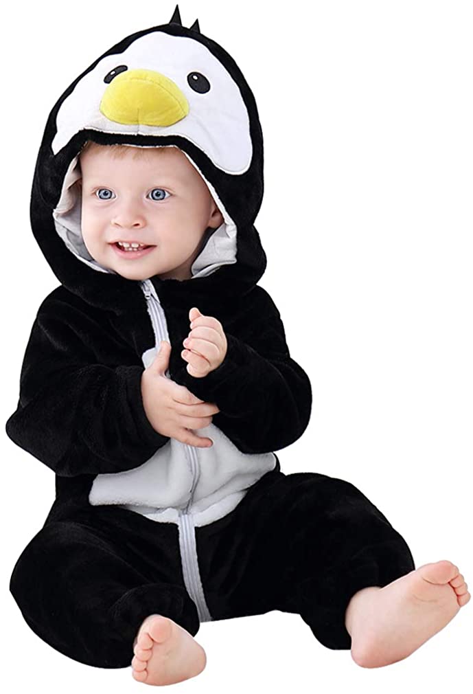 COOKY.D Unisex Baby Hooded Romper Super Soft Flannel Autumn Winter Newborn Animal Jumpsuitt Playsuit Outfits,3-6 Months, Black Bird
