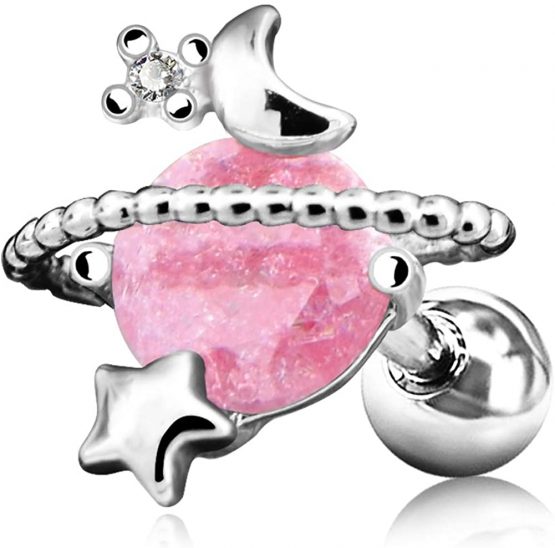 OUFER 16G 316L Surgical Steel Cartilage Earring Studs Star Moon Pink Stone Saturn Planet Tragus Earrings Helix Ear Piercing