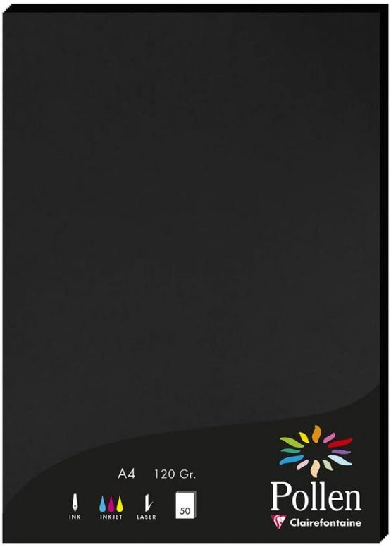 Clairefontaine Pollen Coloured Paper, A4, 120 g - Black, Pack of 50 Sheets