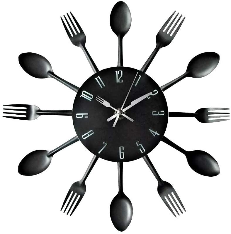 Timelike 3D Removable Modern Creative Cutlery Kitchen Spoon Fork Wall Clock Mirror Wall Decal Wall Sticker Room Home Decoration