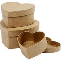 Creativ 263760 10+12 5+15 cm 3 Assorted Papier Mache Heart Boxes, Brown