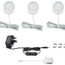 Vlio Under Cabinet Light Kit, LED Puck Lights, 7.5W, 750LM, Warm White, Display Cabinet Lighting, Disc Light for Kitchen, Closet, Counter, Cupboard, Shelf, Wardrobe and More, Set of 3