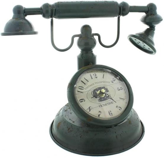 Hometime Metal Mantel Clock - Old Fashioned Telephone - Vintage Shabby Chic