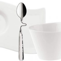 Villeroy & Boch New Wave Cappuccino Set, 3 Pieces, Coffee Cup, Premium Porcelain Saucer, Stainless Steel Spoon for 1 Person, Dishwasher Safe