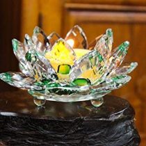 idreamtrader Crystal Lotus Flower Tealight Candle Holder With Gift Box (Green)