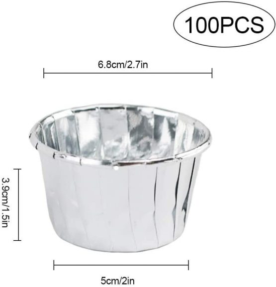 Silver Baking Cups 100Pcs Metallic Small Baking Cupcake Liners Cupcake Cases Cake Paper Wrapper Foil Metallic Muffin Cases Baking Cups for Thanksgiving Christmas Wedding Holiday Party-Silver - Image 2